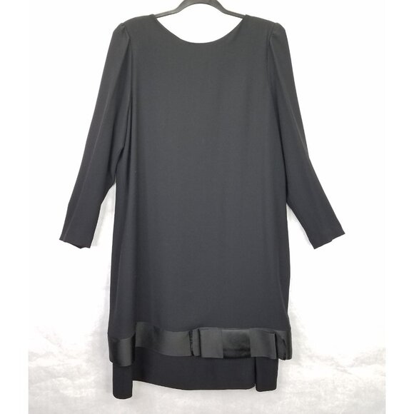 Vtg Nat Kaplan Couture Shift Dress 14 Black Long Sleeve Layered Ribbon Bow 80's - Picture 1 of 16